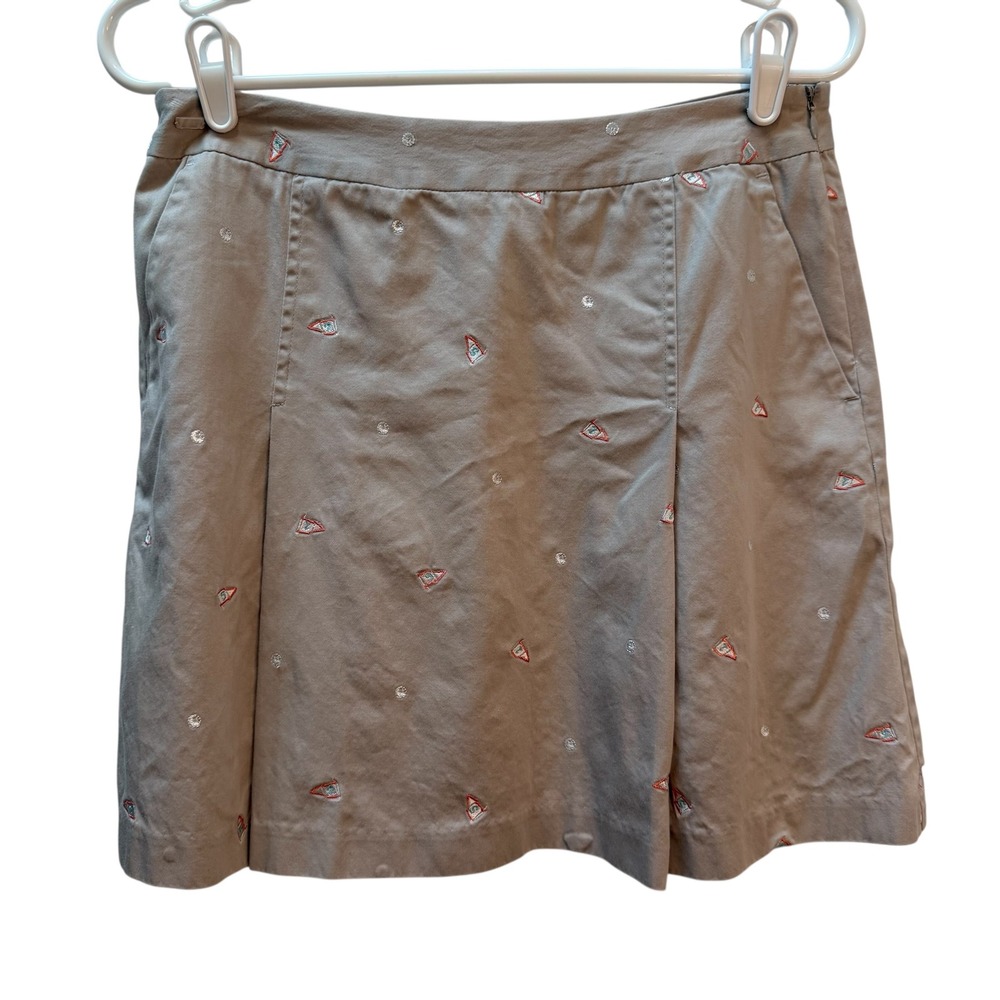 Womens Taupe Golf Theme Embroidered Skort Side Zip Pockets Khaki Mini Size 6‎
